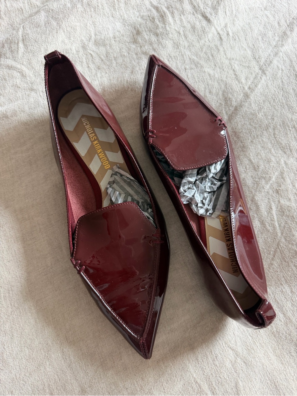 Nicholas Kirkwood Burgundy Patent Pointed-Toe Flats -Women’s Size EU40 / US9-9.5